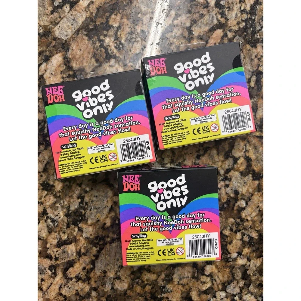 NeeDoh Good Vibes Only Heart Squishy (Pink Purple Blue) AUTHENTIC Lot Of 3